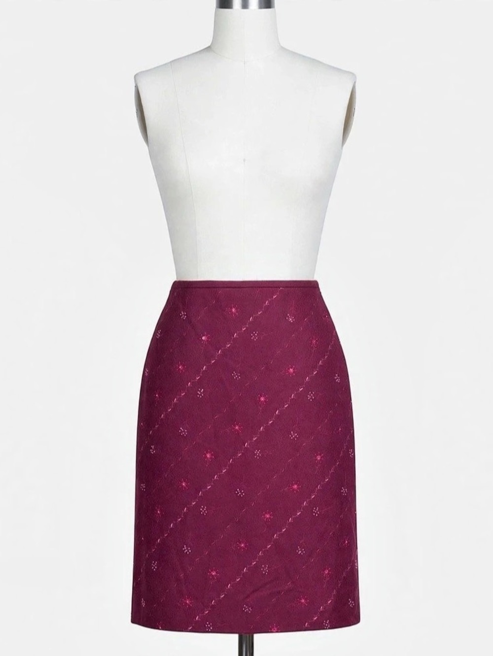 Ann Taylor Wool Blend A-Line Skirt | Size 4 | Embroidered Burgandy Office Wear